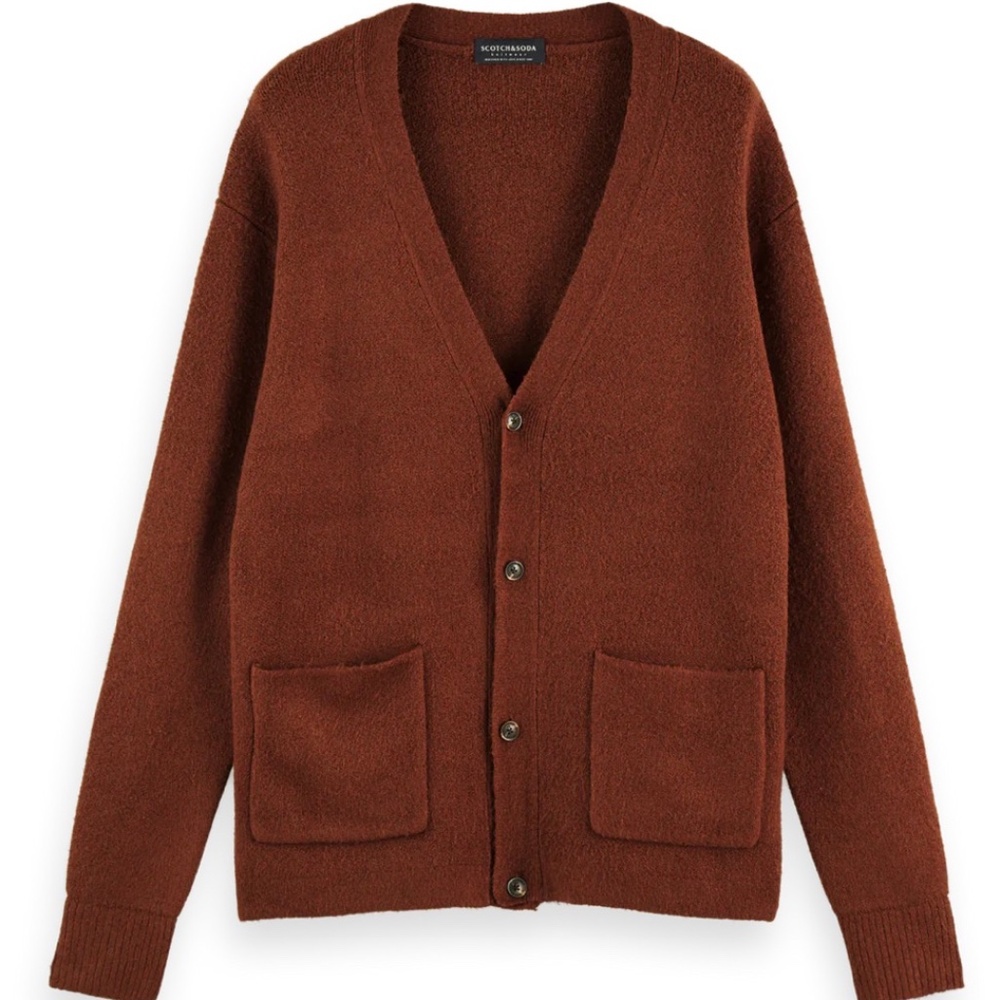 SCOTCH & SODA RELAXED SOFT KNIT CARDIGAN IN RUSSET MELANGE
